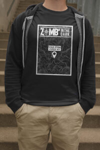 Un T-shirt Zomb'in The Dark avec indiqué 